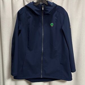 Columbia Notre Dame Stadium Jacket Womens SZ XL navy w embroidered clover fleece